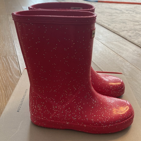 Hunter girls kids first pink glitter rain boots 12 US - Picture 2 of 7